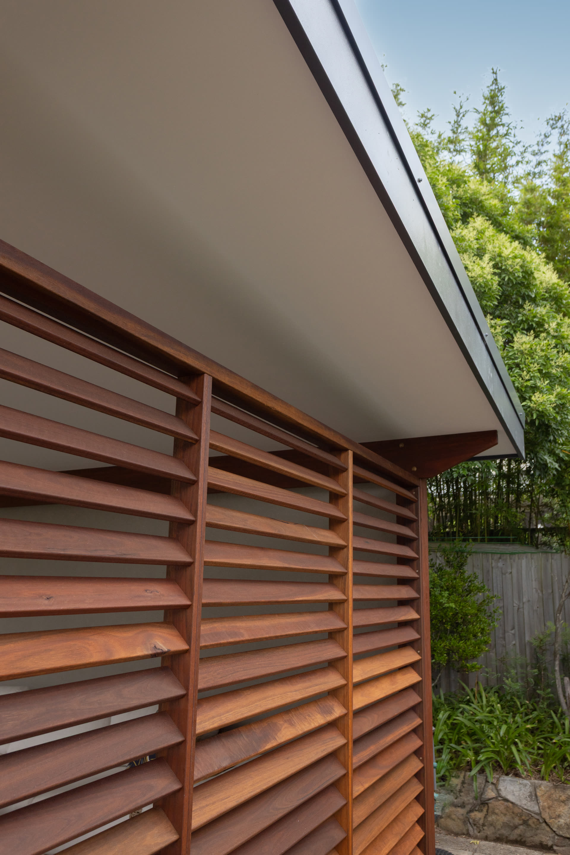 Detail of hardwood decking and timber posts