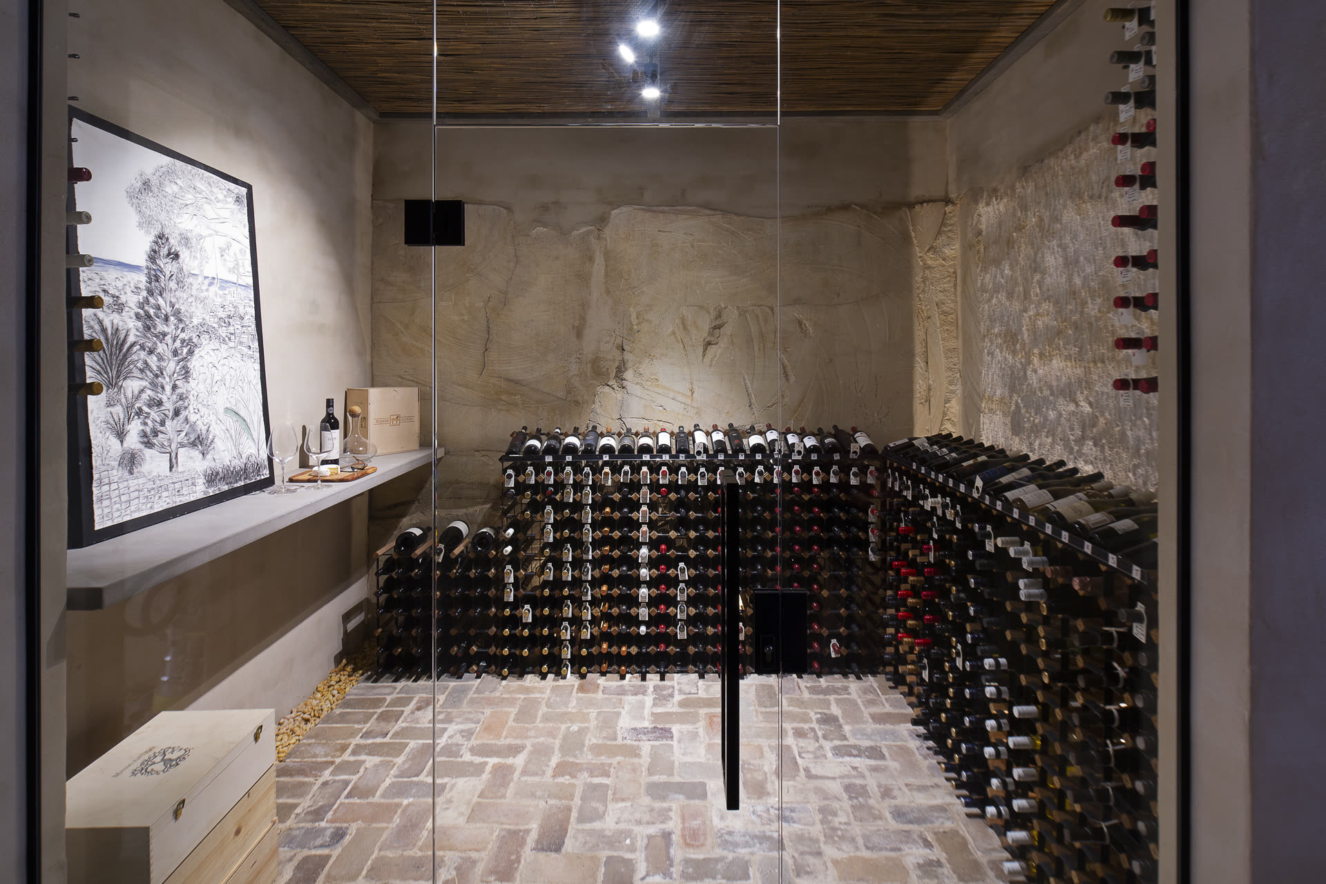 Custom wine room with timber shelving